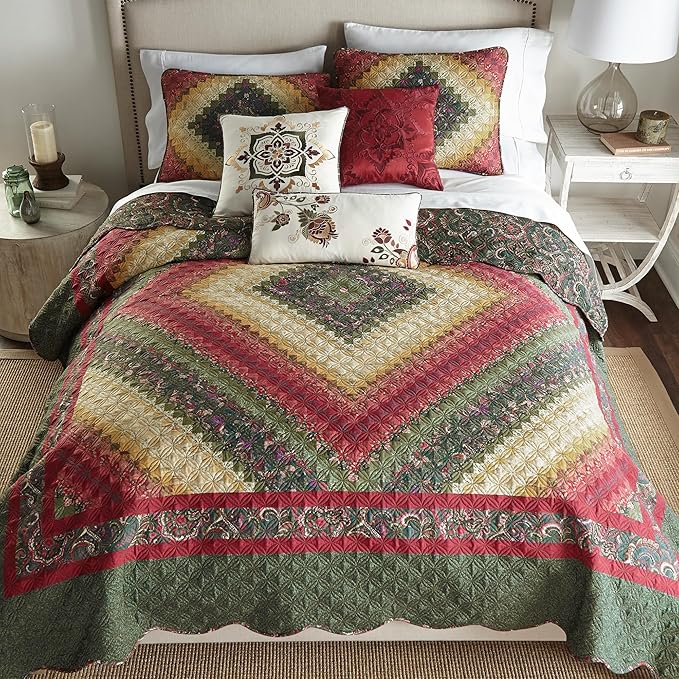 Donna Sharp Contemporary Polyester Quilt Bedding Set with Spice Postage Stamp Design - 3-Piece Full/Queen Size Quilt Set, Includes Quilt, and Two Pillow Shams Perfect for Any Decor Theme