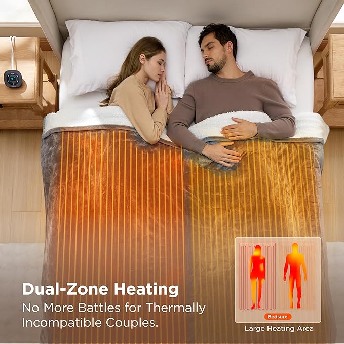 Bedsure Electric Blanket Queen Size - Dual Control Heated Blanket Queen, GentleSoft Fast Heating with 10 Time Settings & 10 Heat Settings, Warm Gift for Grandma (84x90 inches, Grey)