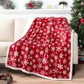 PAVILIA Premium Christmas Sherpa Throw Blanket | Red Snowflake Decoration, Fleece, Plush, Warm, Cozy Reversible Microfiber Holiday Blanket 50 x 60