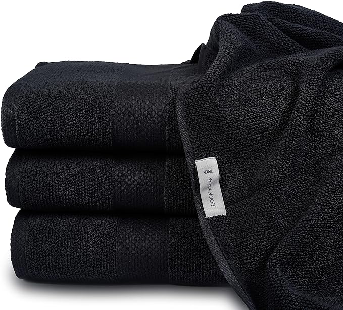 MAURA Premium Bath Towels 100% Cotton 27x54 Ultra Absorbent Quick Dry 4 Pack Soft Terry Bath Towels Set for Bathroom, Hotel and Spa Quality, Black