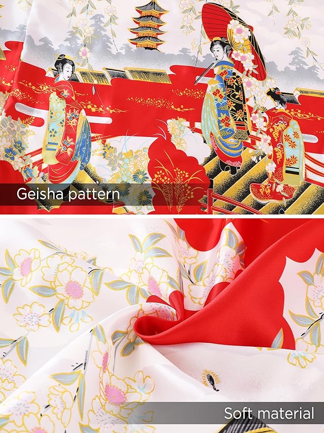 PRODESIGN Kimono Robe for Women - Long Satin Sleepwear Silky Kimono Cover-Up Nightgown Japanese Bathrobe Loungewear Blouse