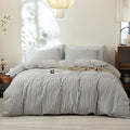 FOSSA Striped Duvet Cover Set 100% Washed Cotton Linen Feel Super Soft Breathable Cozy 3 Pieces Bedding Sets Dark Grey White Classic Stripes King