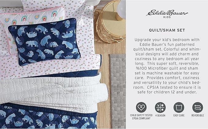 Eddie Bauer - Twin Quilt Set, Reversible Kids Bedding with Matching Sham, Ideal for Toddler Bedding Set (Garden Pink, Twin)