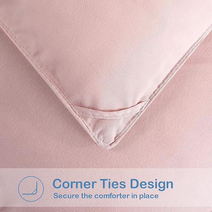 EASELAND Queen Size Down Alternative Comforter - Quilted Duvet Insert for All Seasons, Soft Lightweight with Corner Tabs, Summer Winter Warm Bedding, Pink 88×88 Inches