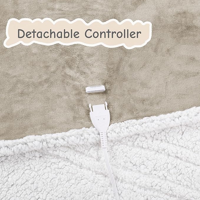 Electric Heated Blanket Queen Size 84"x90", Soft Flannel with Dual Controllers & Overheat Protection, 6 Adjustable Heat Settings & 10-Hour Auto-Off Timer, Fast Heating for Winter Comfort, Camel