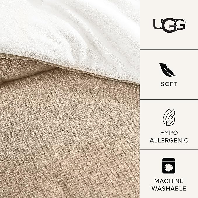UGG Comforter Set 5 Piece Bed in a Bag with Throw Blanket, Decorative Pillow, Shams, and Reversible Comforter Hypoallergenic Washable Luxury Warm Fluffy Bedding Set, Ivory, King Size (Remina)