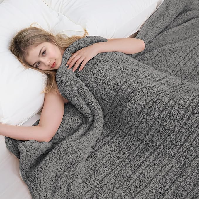 Electric Heated Blanket 6 Heating Settings & 3 H Auto Off Throw Size 50×60 Double Sided Plush Sherpa Ultra-Soft Warm Thick, Machine Washable, Fast Heating, Home Office Light Gray