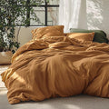 Bedsure Linen Duvet Cover Queen - Linen Cotton Blend Bedding Set, Soft & Cozy, 3 Pieces, 1 Duvet Cover 90x90 and 2 Pillowcases, Pumpkin Yellow Color Cooling Bedding, Comforter Sold Separately