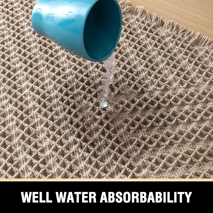 H.VERSAILTEX Waffle Bath Mat Super Absorbent Boho Bath Mat Non Slip Bath Rugs for Bathroom Floor Machine Washable Dry Fast Bathroom Rugs with Handmade Tassels, 20" x 32", Irish Cream
