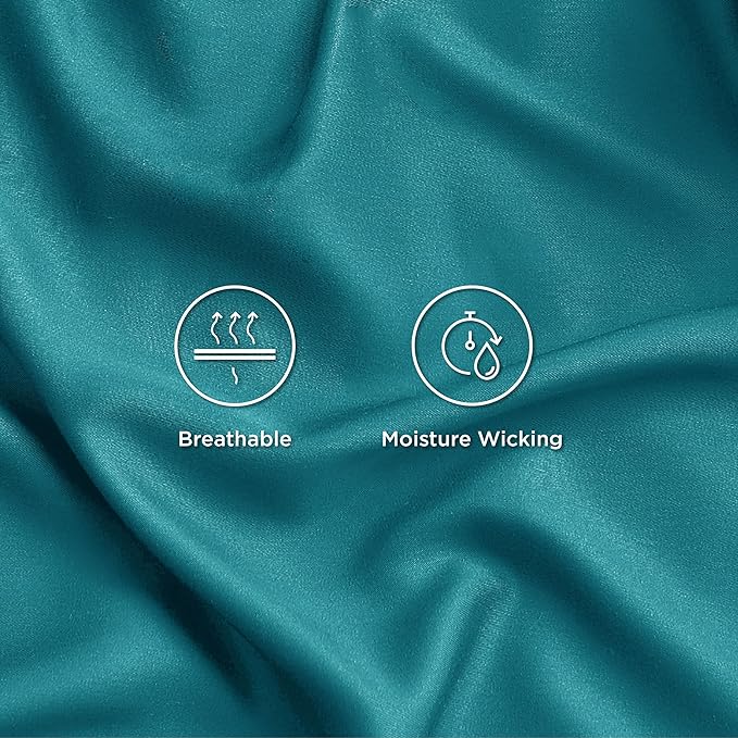 Bedsure California King Sheet Sets, Cooling Sheets, Rayon Derived from Bamboo, Breathable & Soft, Deep Pocket Up to 16 Inches, Hotel Luxury Silky Bedding for Hot Sleepers, Turquoise