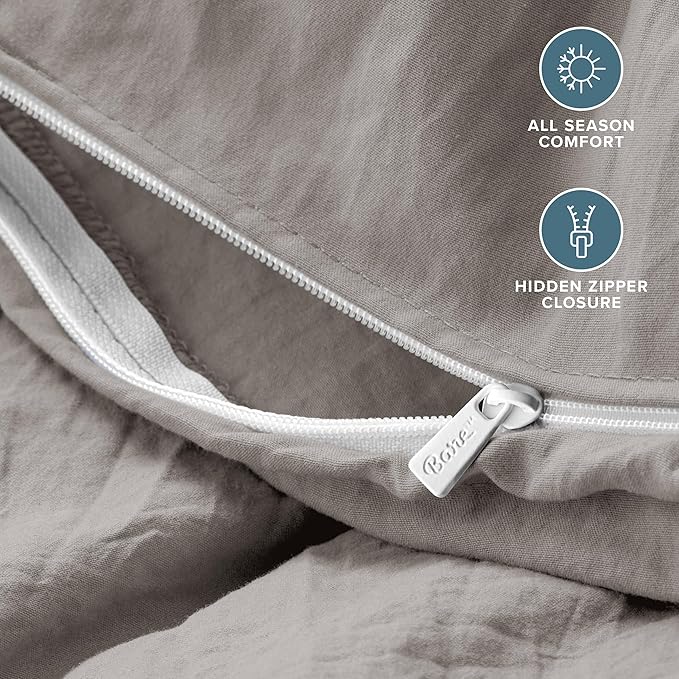 Bare Home Microfiber Duvet Cover Set - Ultra Soft Washed Microfiber - King/California King - Linen-Like Look - Easy Care - Breathable Fabric - Our Softest Duvet Cover Set (King/Cal King, Frost Grey)