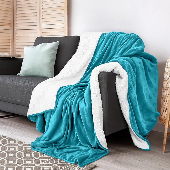 Utopia Bedding Sherpa Blanket Throw Size (Turquoise, 50x60 Inches) - Soft Lightweight Plush Fleece Reversible Blanket for Bed, Sofa, Couch, Camping and Travel