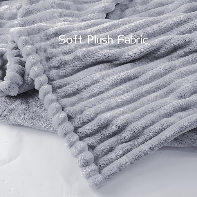 Electric Heated Blanket Full-Size 72x84 Inch - Ultra Soft Silky Flannel with Ribbed Texture, 10 Heating Levels and 12 Hours Auto-Off Feature - Light Gray