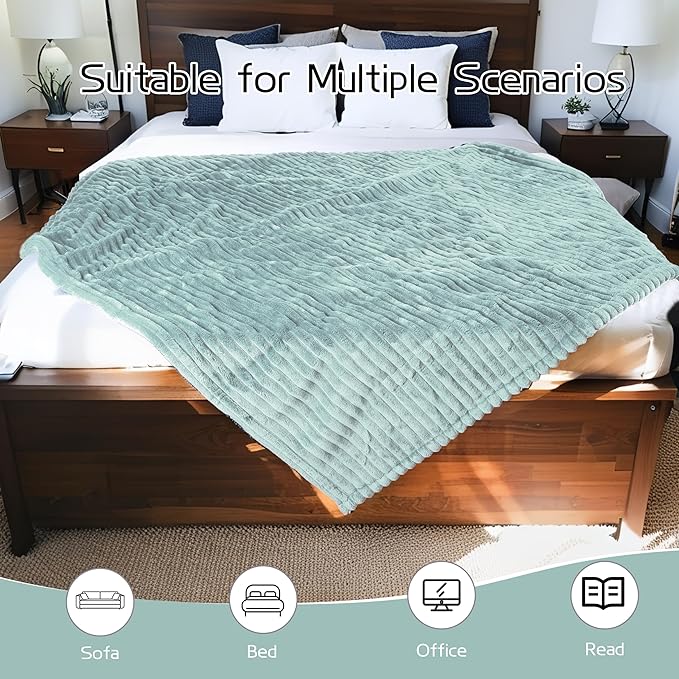 Electric Heated Blanket Full-Size 72x84 Inch - Ultra Soft Silky Flannel with Ribbed Texture, 10 Heating Levels and 12 Hours Auto-Off Feature - Mint Green