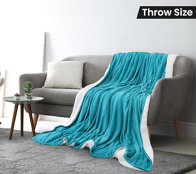 Utopia Bedding Sherpa Blanket Throw Size (Turquoise, 50x60 Inches) - Soft Lightweight Plush Fleece Reversible Blanket for Bed, Sofa, Couch, Camping and Travel