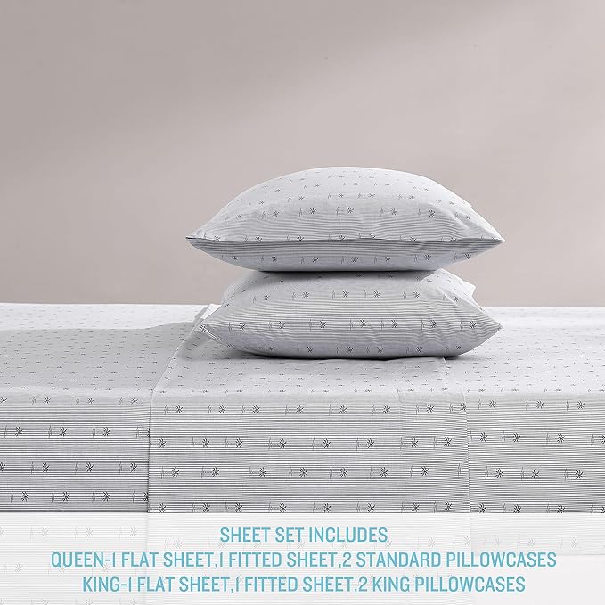 Tommy Bahama - King Sheet Set, Cotton Percale Bedding Set, Crisp & Cool, Stylish Bedding Set (Kew Palms Grey, King)