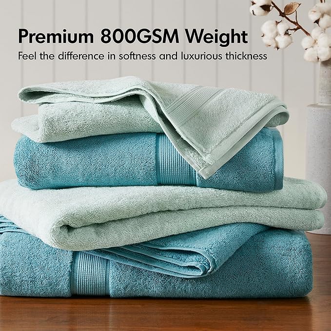 Madison Park 800GSM Bath Sheet Towel Oversized 34" x 68" 2 Pack 100% Cotton Bath Towel Set Highly Absorbent Hotel Spa Quality for Bathroom, Aqua