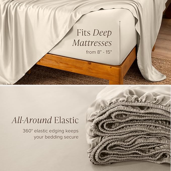Bare Home 100% Rayon Made from Bamboo Twin Sheet Set - 3 Piece Bedding Set - Deep Pockets - Breathable - Easy Fit - Bedding Sheets & Pillowcases (Twin, Sand)