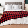 PAVILIA Buffalo Check Sherpa Blanket Throw King,Red Black Checkered Flannel Fleece Blanket,Christmas Plaid Warm Plush Microfiber Blanket for Couch Sofa,90x108 Inches