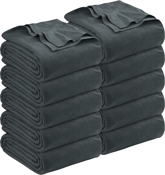 Utopia Bedding Smoke Gray 100% Cotton Blanket [Twin Size - 90x72 Inch] 350GSM Lightweight, Soft and Breathable Thermal Blanket for All Seasons (Pack of 10)