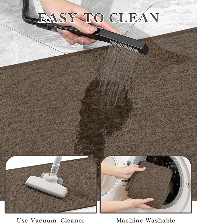 Chakme 2 Piece Bathroom Rug Sets, Ultra Thin Bath Mat, Absorbent & Quick Drying, Non Slip, Durable, Easy to Clean, Geometric Design, Coffee, 17" x 24"