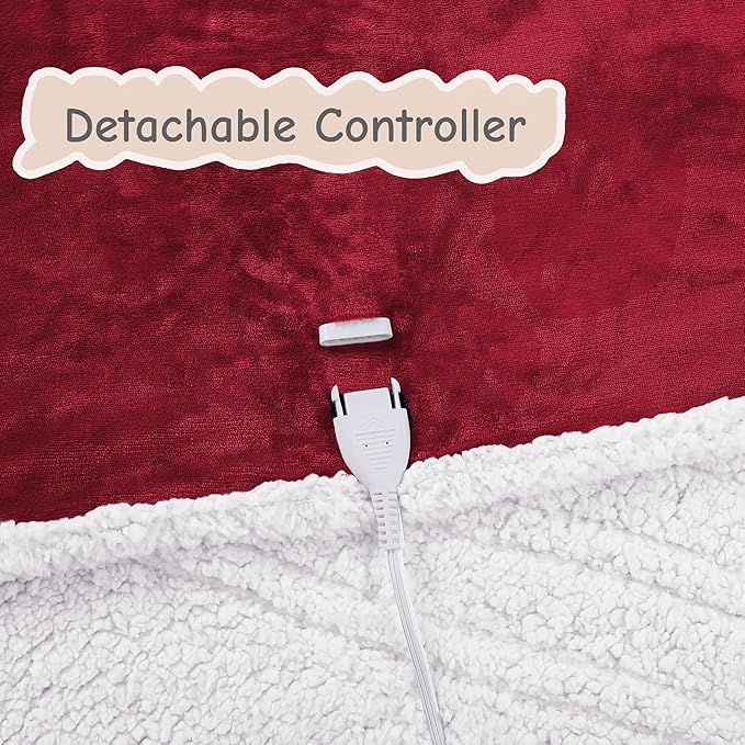 Electric Heated Blanket Full Size 72"x84", Soft Flannel with Overheat Protection, 6 Adjustable Heat Settings & 10-Hour Auto-Off Timer, Fast Heating for Winter Comfort, Red