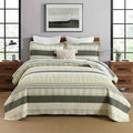 Homzard Queen Quilt - Cotton Comforter Set Queen Size, Green Yellow Striped Quilt Set,Olive Green Plaid Quilted Bedspread, Lightweight Bedding Comforter 3 Pieces All Season
