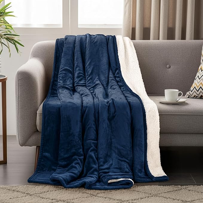 Utopia Bedding Sherpa Blanket Twin Size (Navy, 60x80 Inches) - Soft Lightweight Plush Fleece Reversible Winter Blanket for Bed, Sofa, Couch, Camping and Travel