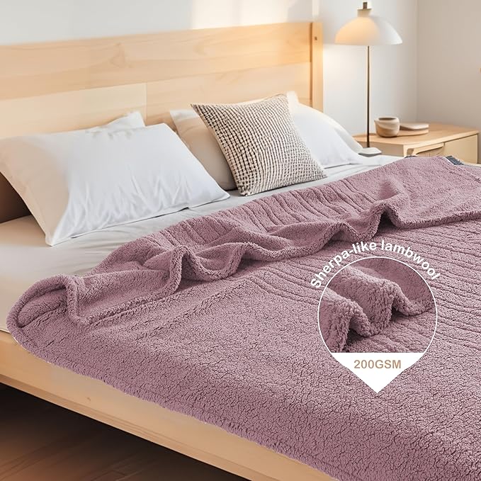 Electric Heated Blanket 6 Heating Settings & 10H Auto Off Full 72×84 Double Sided Plush Sherpa Ultra-Soft Warm Thick, Machine Washable, Fast Heating, Home Office Berry Purple