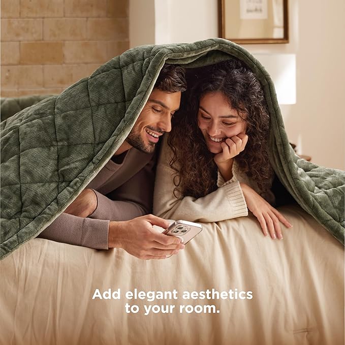 Bedsure Electric Blanket Queen Size - Dual Control Heated Weighted Blanket Queen with 10 Heat Settings, Fast Heating with 10 Time Settings (84x90 inches, Olive Green)