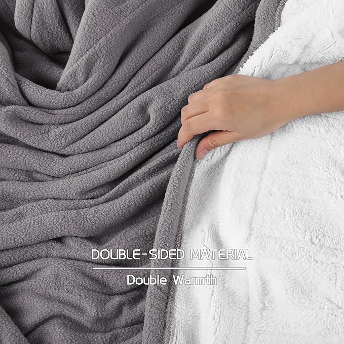 Heated Electric Throw Blanket 50" x 60" Size, Polar Fleece 4 Temperature Settings & 3 Hours Auto-Off Soft Fleece Cozy and Comfortable Machine Washable, Home Office Use - Light Grey
