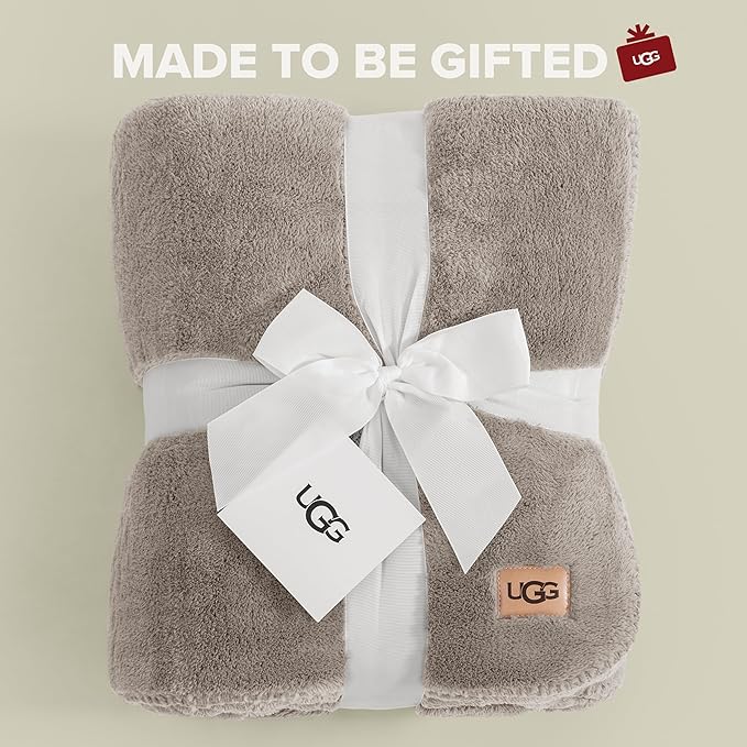 UGG Whitecap Plush Throw Blanket Fleece Lightweight Soft Throw for Couch or Bed Luxury Home Decor for Living Room Washable Hypoallergenic Blankets for Dorm Decor, 50-inch x 70-inch, Light Grey Seal
