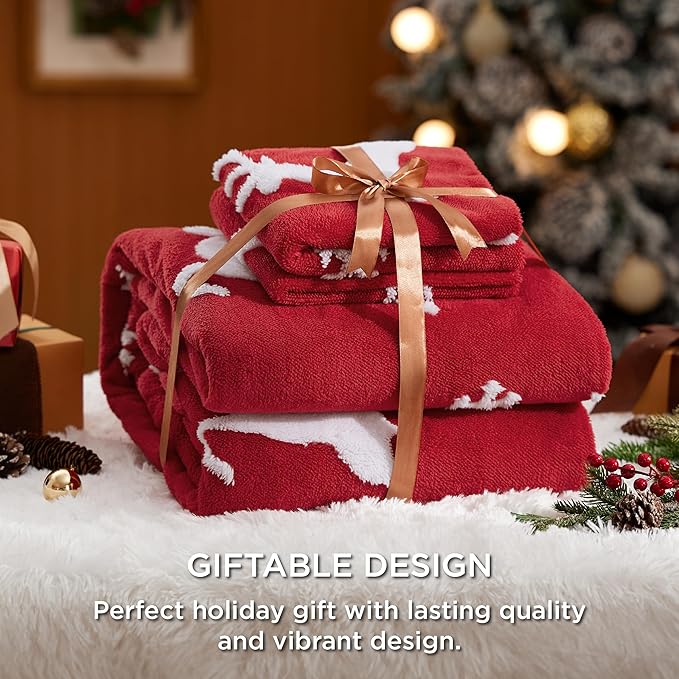 Bedsure Fluffy Christmas Duvet Cover Set - Ultra Soft Plush Shaggy Comforter Cover Twin Size, Warm Flannel Fleece Bed Sets for Winter, 2 Pieces, Reindeer Pattern, Red