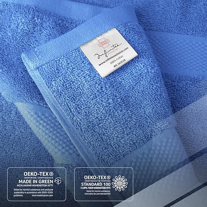 Infinitee Xclusives Luxury 100% Cotton Towel Set – 8 Piece Bathroom Towel Set (2 Bath Towels, 2 Hand Towels, 4 Washcloths) – Soft & Absorbent Towels for Bathroom (Eloquent Blue)