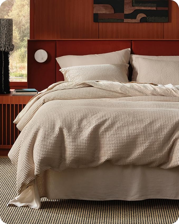 Bedsure Cotton Duvet Cover Twin - 100% Cotton Waffle Weave Khaki Duvet Cover Twin Size, GentleSoft™ and Breathable Tan Bedding Set for All Season, 2 Pieces, 68"x90"