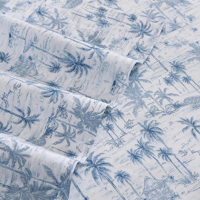 Tommy Bahama - Queen Sheets, Super Soft Cotton Percale Bedding Set with Matching Pillowcases, Crisp & Cool, Coastal Room Essentials (Surfside Blue, Queen)