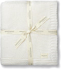 Makemake Organics Organic Cotton Throw Blanket GOTS Certified Organic Knit Blanket Couch Bed Neutral Fall Colors Soft Cotton Throw Blanket Large (50x60, Ivory)