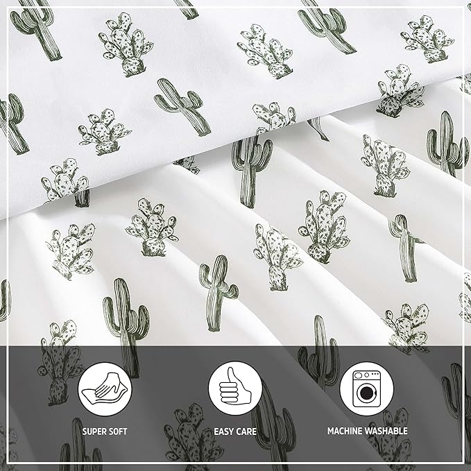 Wrangler - Queen Sheet Set, Soft & Wrinkle Resistant Bed Sheets, Lightweight for Year Round Comfort, 4 Piece Bed Set with Matching Pillowcases & Fitted Sheet (Cacti Green)
