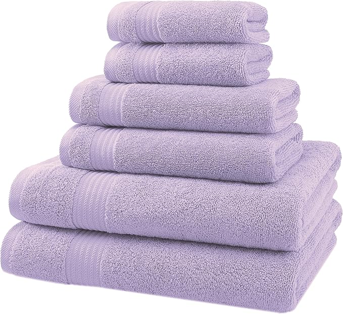 American Veteran Towel, 6 Piece Towel Set for Bathroom, 100% Cotton Turkish Bathroom Towels, 2 Bath Towels 2 Hand Towels 2 Washcloths, Lilac