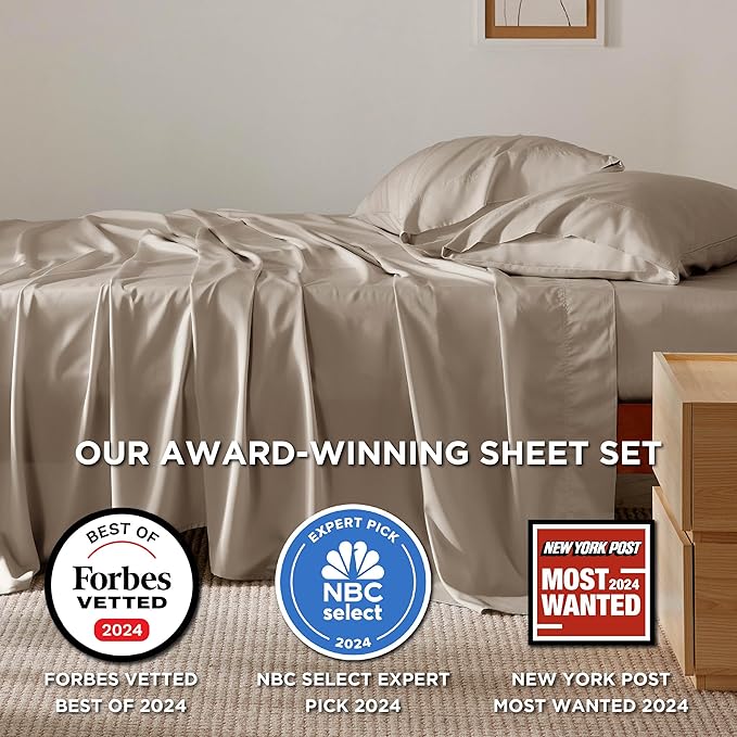 Bedsure King Size Sheets Set, Cooling Sheets for Hot Sleepers, Rayon Derived from Bamboo, Breathable & Soft, Deep Pocket Up to 16 Inches, Hotel Luxury Silky Bedding, Simply Taupe