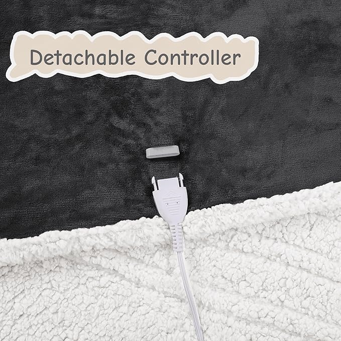 Electric Heated Blanket Throw Size 50"x60", Soft Flannel with Overheat Protection, 6 Adjustable Heat Settings & 3-Hour Auto-Off Timer, Fast Heating for Winter Comfort, Dark Gray