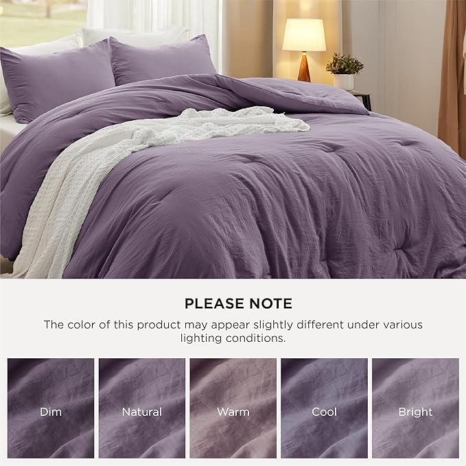 Bedsure King Size Comforter Set, Grayish Purple Soft Prewashed Bedding for All Seasons, 3 Pieces GentleSoft™ Down Alternative Bed Set, 1 Lightweight Comforter (104"x90") and 2 Pillowcases (20"x36")