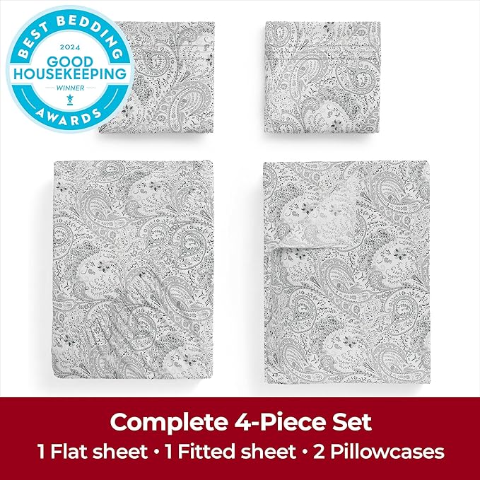 Mellanni California King Sheets Set - 4 PC Iconic Collection Bedding - Hotel Luxury, Extra Soft, Cooling Bed Sheets - Wrinkle, Fade, Stain Resistant (Cal King, Paisley Gray)