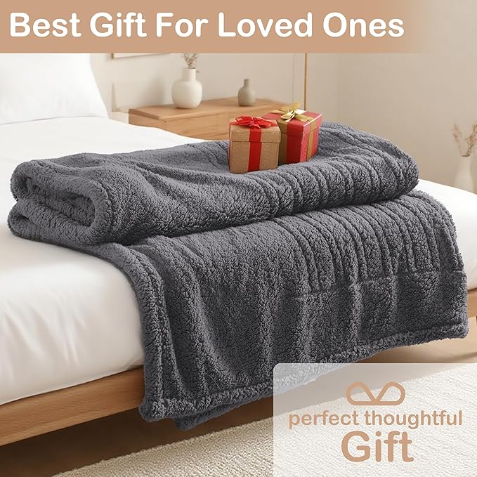 Electric Heated Blanket 6 Heating Settings & 1-10H Auto Off Twin 62×84 Double Sided Plush Sherpa Ultra-Soft Warm Thick, Machine Washable, Fast Quick Heating, Home Office Dark Gray