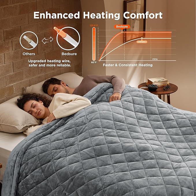 Bedsure Electric Blanket King Size - Dual Control Heated Weighted Blanket King with 10 Heat Settings, Fast Heating with 10 Time Settings (100x90 inches, Formal Gray)
