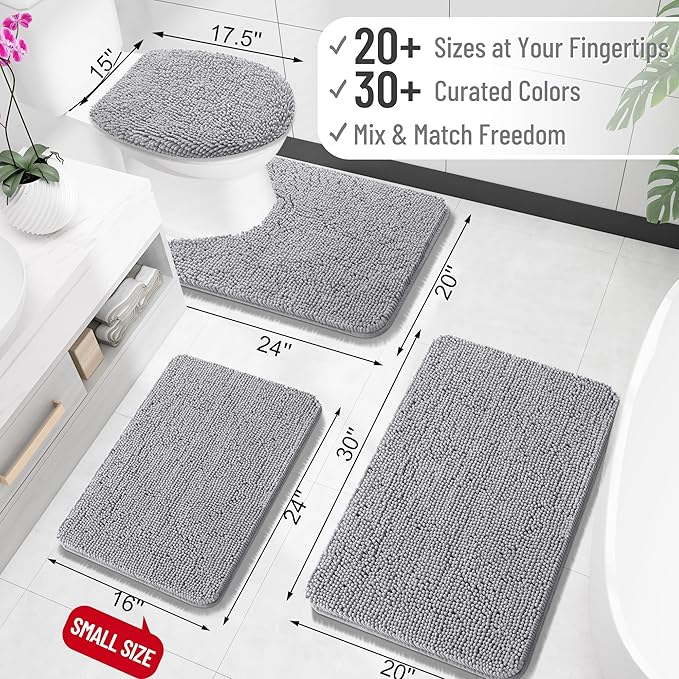 OLANLY Bathroom Rugs 59x35, Extra Soft Absorbent Chenille Bath Rugs, Rubber Backing Quick Dry, Machine Washable Bath Mats for Bathroom Floor, Tub and Shower, Home Decor Accessories, Grey