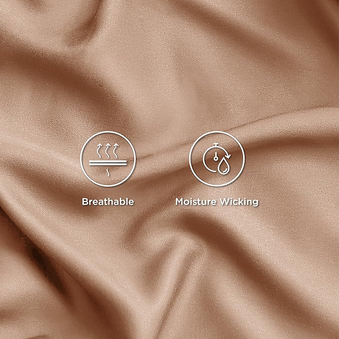 Bedsure Cooling Sheets Twin XL, Rayon Derived from Bamboo, Breathable & Soft Twin XL Sheet Sets, Deep Pocket Up to 16 Inches, Hotel Luxury Silky Dorm Bedding for Hot Sleepers, Khaki