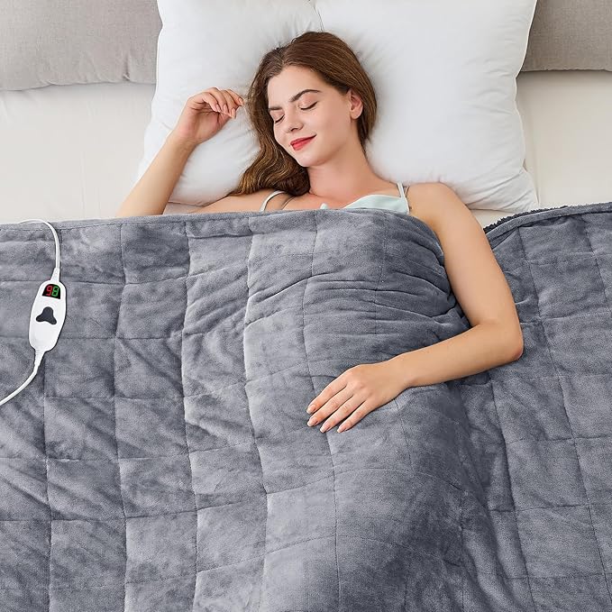 CYMULA Heated Weighted Blanket for Adults, Weighted Heated Blanket 50" x 60", 13lbs Sherpa Fleece Weighted Electric Blanket Soft Heating Blanket with 10 Heating Levels & 1-8 Hours Auto Off, Light Gray