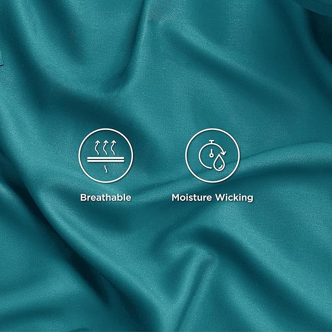 Bedsure Cooling Sheets Twin, Rayon Derived from Bamboo, Breathable & Soft Twin Sheets Set, Deep Pocket Up to 16 Inches, Hotel Luxury Silky Bedding for Hot Sleepers, Turquoise