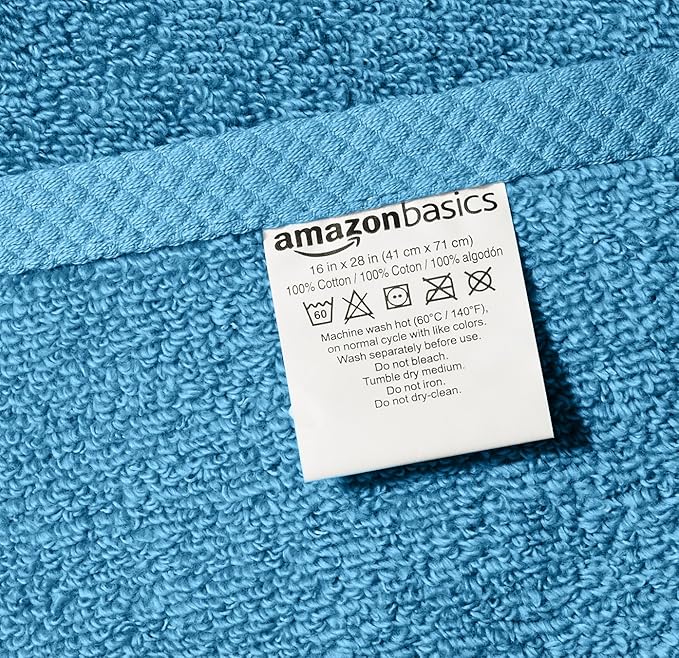 Amazon Basics Quick-Dry Hand Towels - 100% Cotton, 8-Pack, 28 x 16 inches, Lake Blue